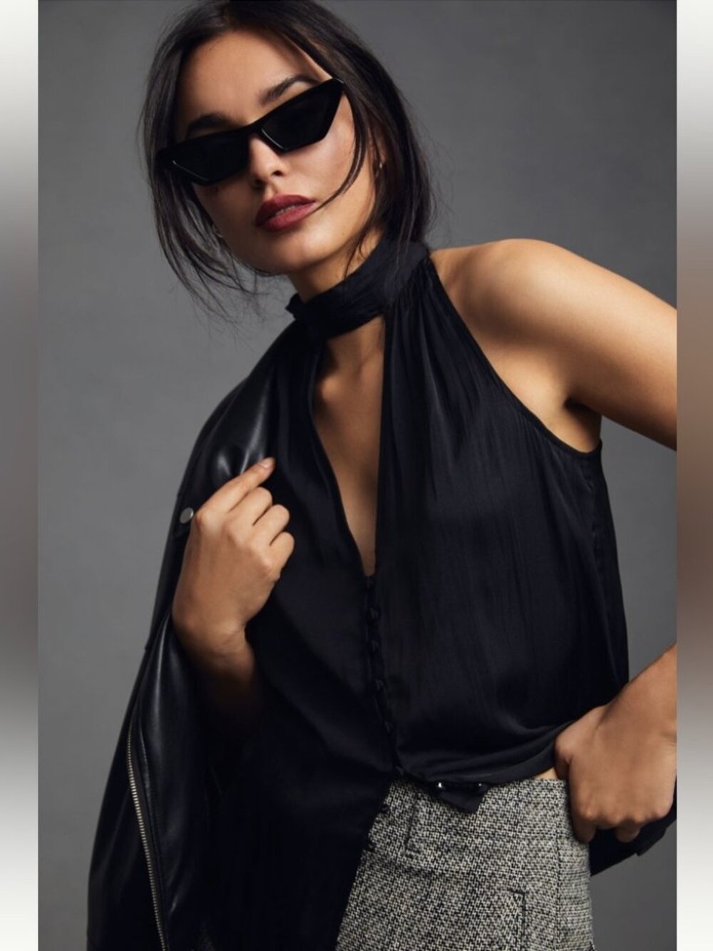 Anthropologie Keyhole Button-Front Halter Top